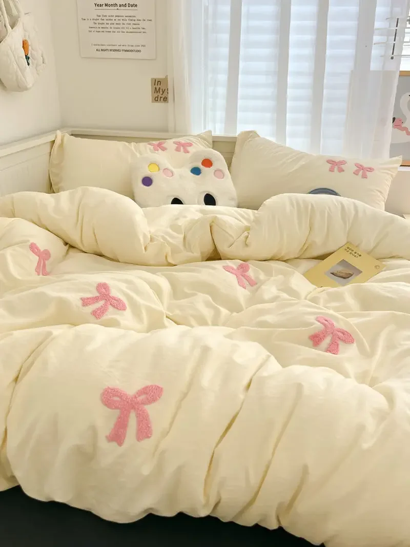 Ins Style Girl Синий 1 5 м/1 8 м Простыня с бантом Полотенце Комплект постельного белья