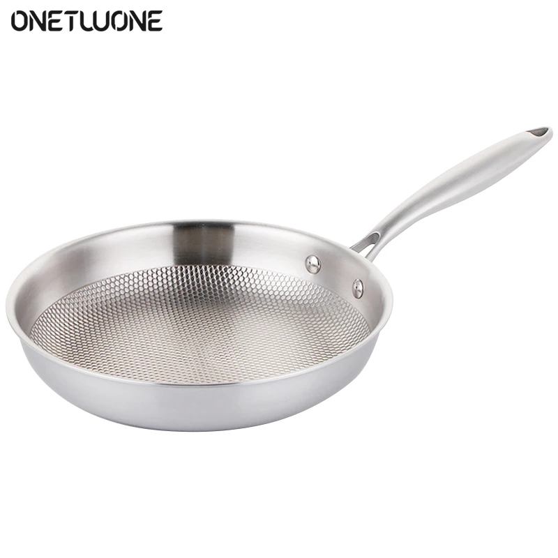 Uncoated Cookware Pans Steel Frying Pan Dot Induction Kitchen Non-stick Pan Texture Compatible Five-layer Stainless