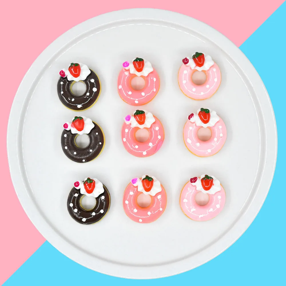 

10pcs Diy Resin Kawaii Donuts Series Scrapbooking Flatback Charm Miniature Embellishment Flat Back Decoration Craft Supplies
