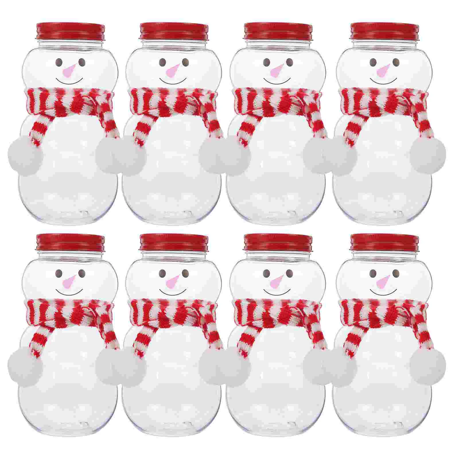 

Snowman Plastic Juice Bottles Scarves Clear Christmas Candy Jar Empty Reusable Water Bottles