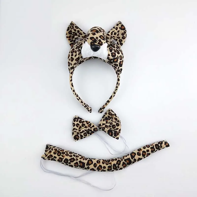 

Leopard Cat Ears Headband Bow Tie Tail Set Headpiece Women Hair Bands Holiday Party Props Cosplay Halloween Carnival Birthday