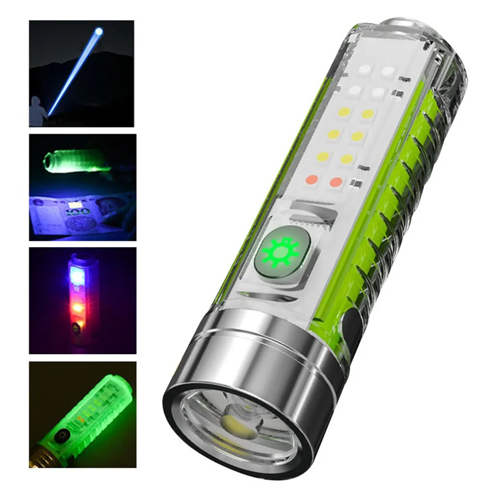 

MINI Keychain Flashlight USB C Rechargeable LED Lampwith Magnet Camping Uv Light Multifunction Portable Lighting Lights 8modes