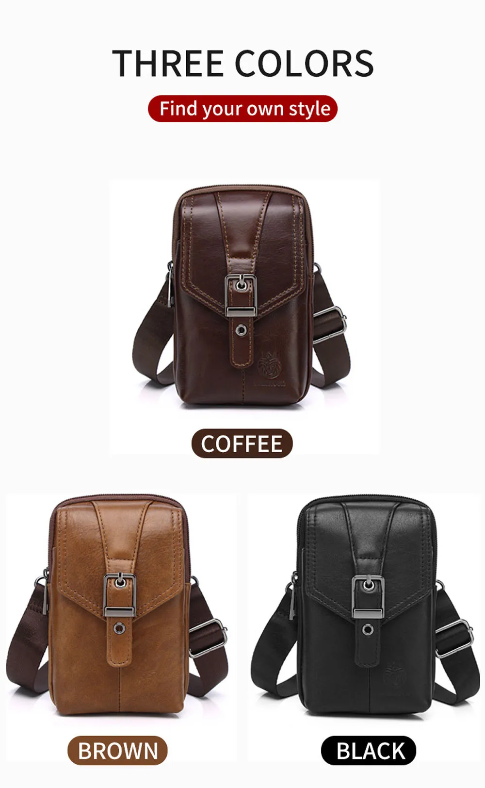 New Men Genuine Leather Waist Pack Fashion Vintage Belt Pouch Multifunction Travel Phone  Bag Small Shoulder Bags