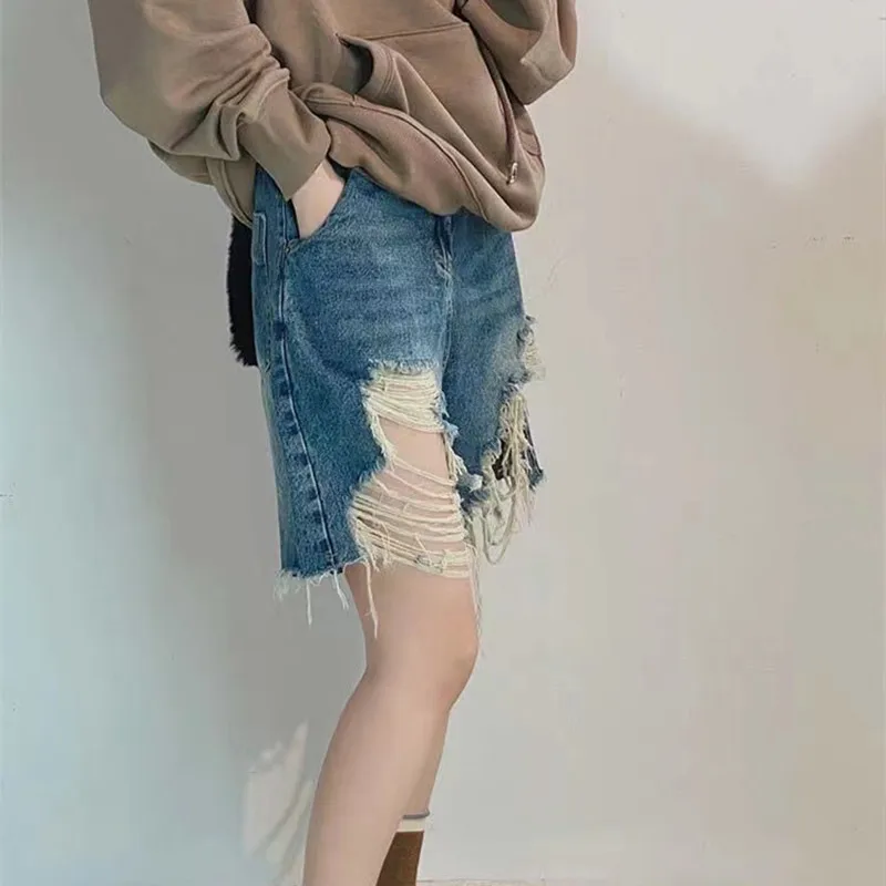 Korean Fashion Ripped Jeans Shorts Women Summer Five-point Pants Woman High Waist Shorts Streetwear Baggy Pants Casual Shorts