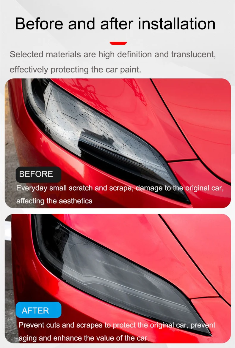 Фото Защитная пленка для передних фар Tesla Model 3 Highland, модель 3 +, налобный фонарь из ТПУ, пленка с изменением цвета, полностью подходит №2