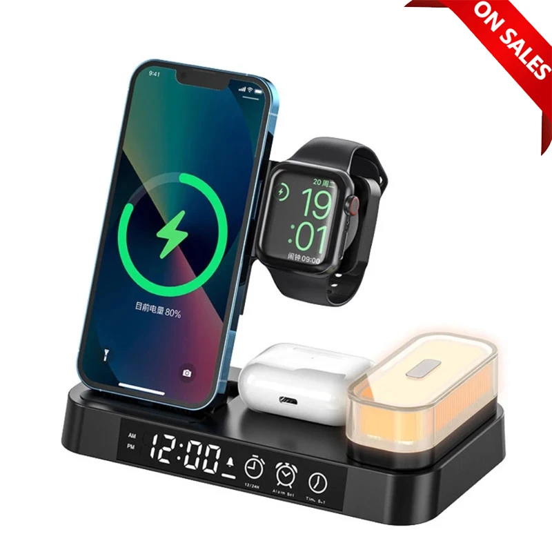 

2022 г., будильник с RGB-подсветкой, беспроводная зарядная станция 3 в 1, станция быстрой зарядки для AirPods Pro, IPhone 13/12, Apple Watch