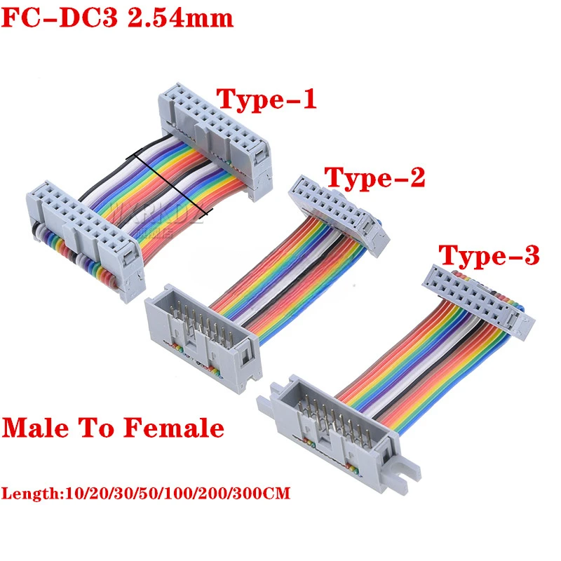 

FC to DC3 2.54MM Pitch IDC Color Flat LED Screen Connection JTAG Download Line 10P/14P/16P/20/26/30/40/64 Pin GPIO Ribbon Cable