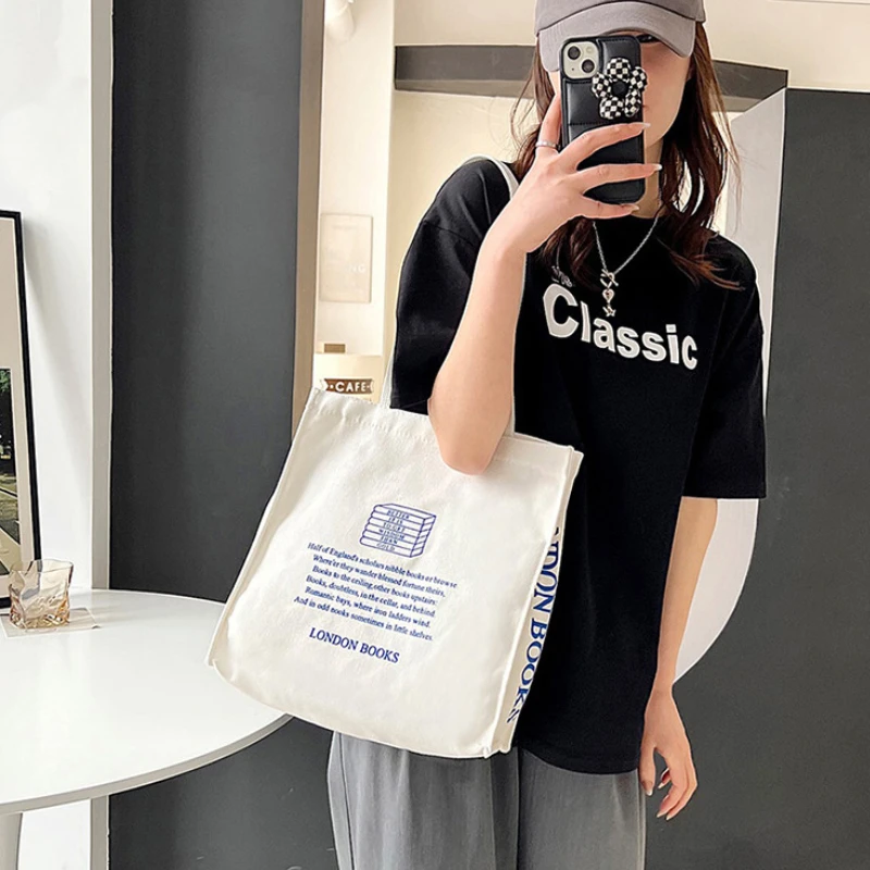 

Bags for Women 2022 Canvas Shoulder Bag Reusable Shopping Bags Casual Tote Female Girls Large Book Handbag