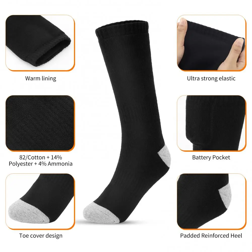 Heated Socks Unisex 4000mAh Rechargeable Battery 3 Heat Settings Thermal Winter Warm Socks w/2 Power Bank Skiing Fishing Socks