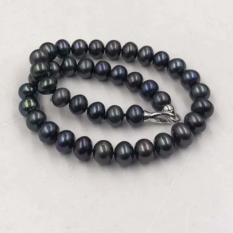 [ELEISPL JEWELRY 11-13mm Pure Black Cultured Freshwater Pearl Necklace Free Shipping #22010385