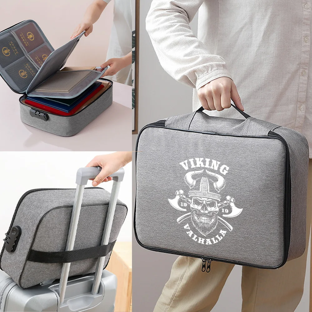 Men Handbags Documents Organizer Briefcase Halloween Skull Print Safe File Lockbox Travel Waterproof Credentials Luggage Storage