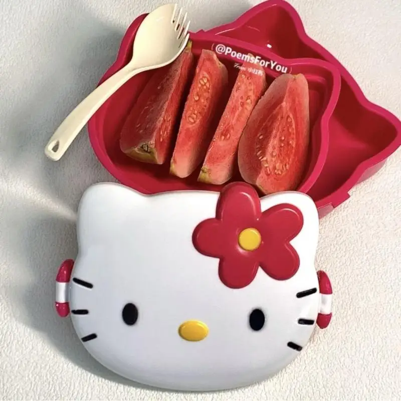 

Kawaii Sanrio, Hello Kitty аниме мультфильм милый пластиковый женский бэнто-бокс простой Повседневный водонепроницаемый бэнто-бокс