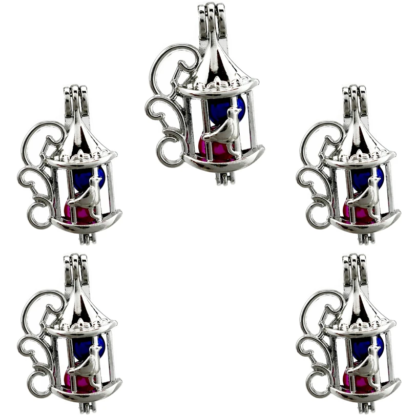 

10PCS Fashion Birdcage Pearl Cage Locket Floating Charms Aromatherapy Diffuser Pendant Necklace Bracelet Jewelry Making Bulk