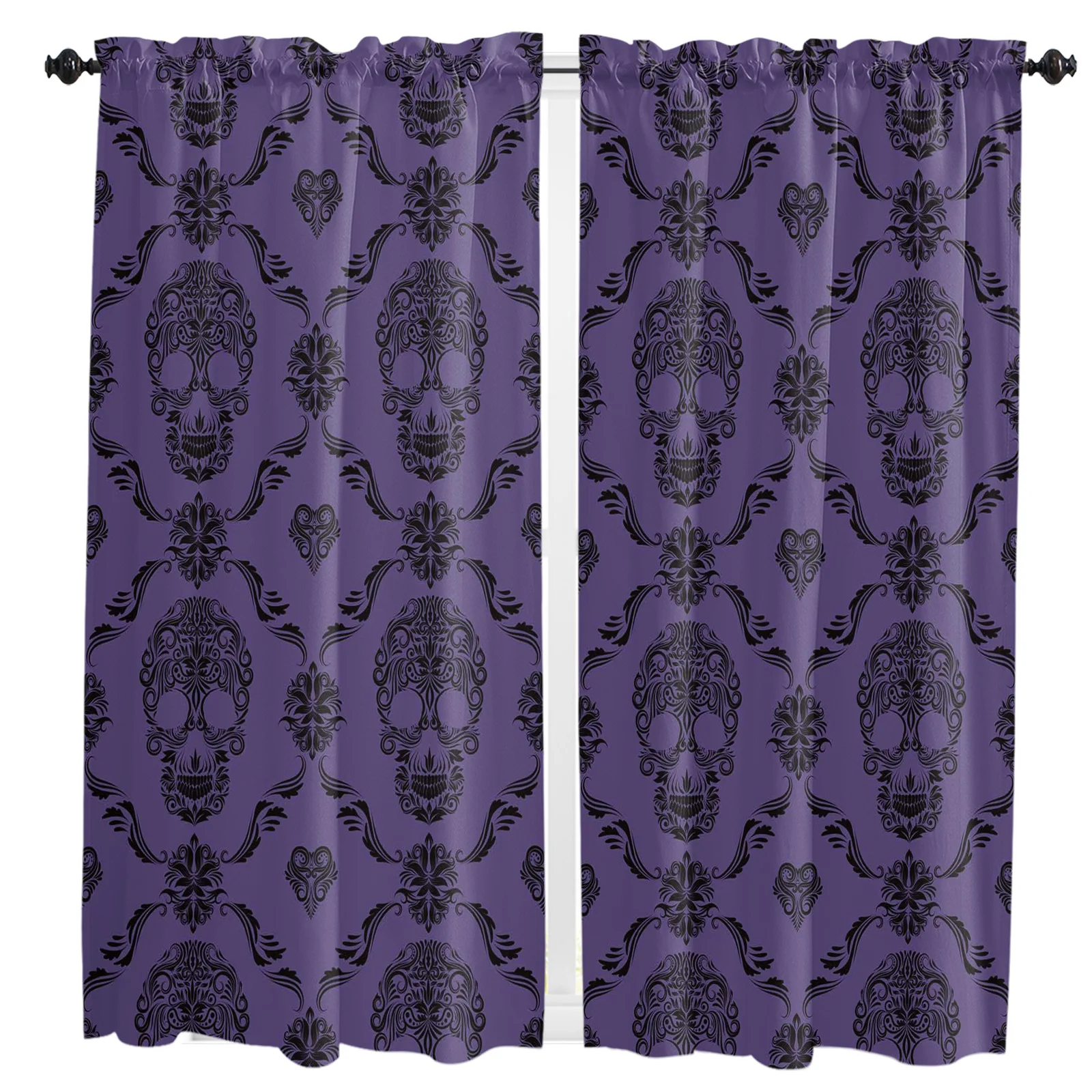 

Skull Purple Curtains For Living Room Kitchen Curtain Bedroom Decorative Window Treatments Home Essentials Drapes