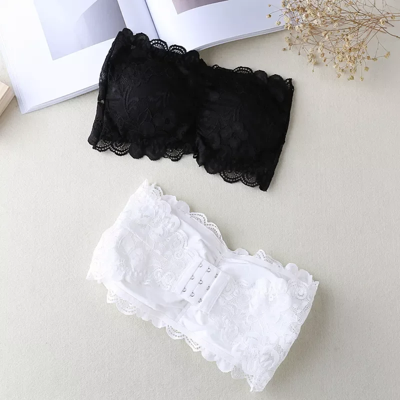 Fashion Summer Womens Floral Lace Bandeau Seamless Bandeau Wire Free 4-Hook Bralette Strapless Tube Top Free Shipping