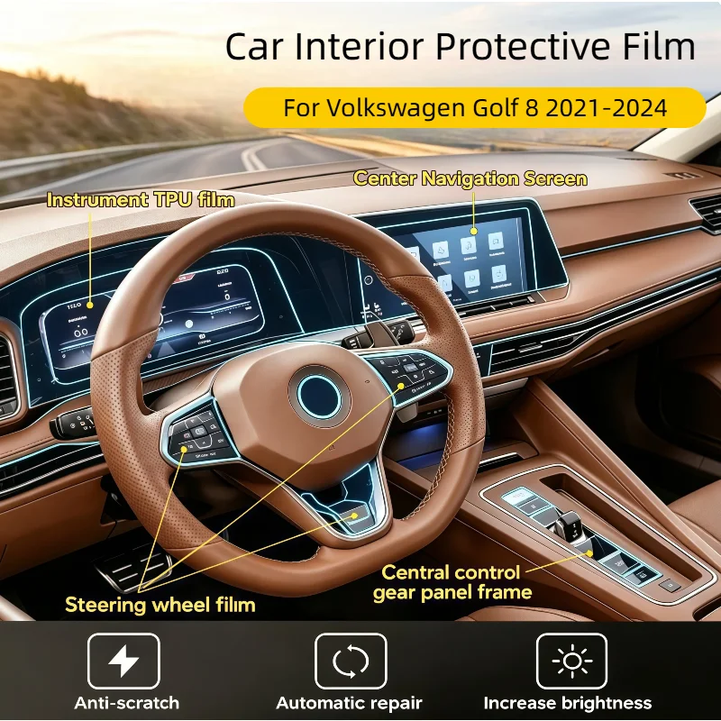 Фото Премиальная защитная пленка из TPU для интерьера VW Volkswagen Golf 8 21-24, прозрачная пленка для центральной консоли автомобиля, защитная пленка от царапин, наклейка. №2