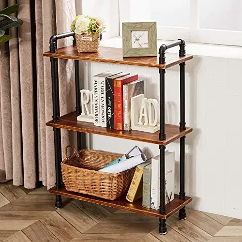 

Tier Industrial Pipe Bookcase, Rustic Farmhouse Bookshelf with Solid Wood for Living Room, Kitchen, Office