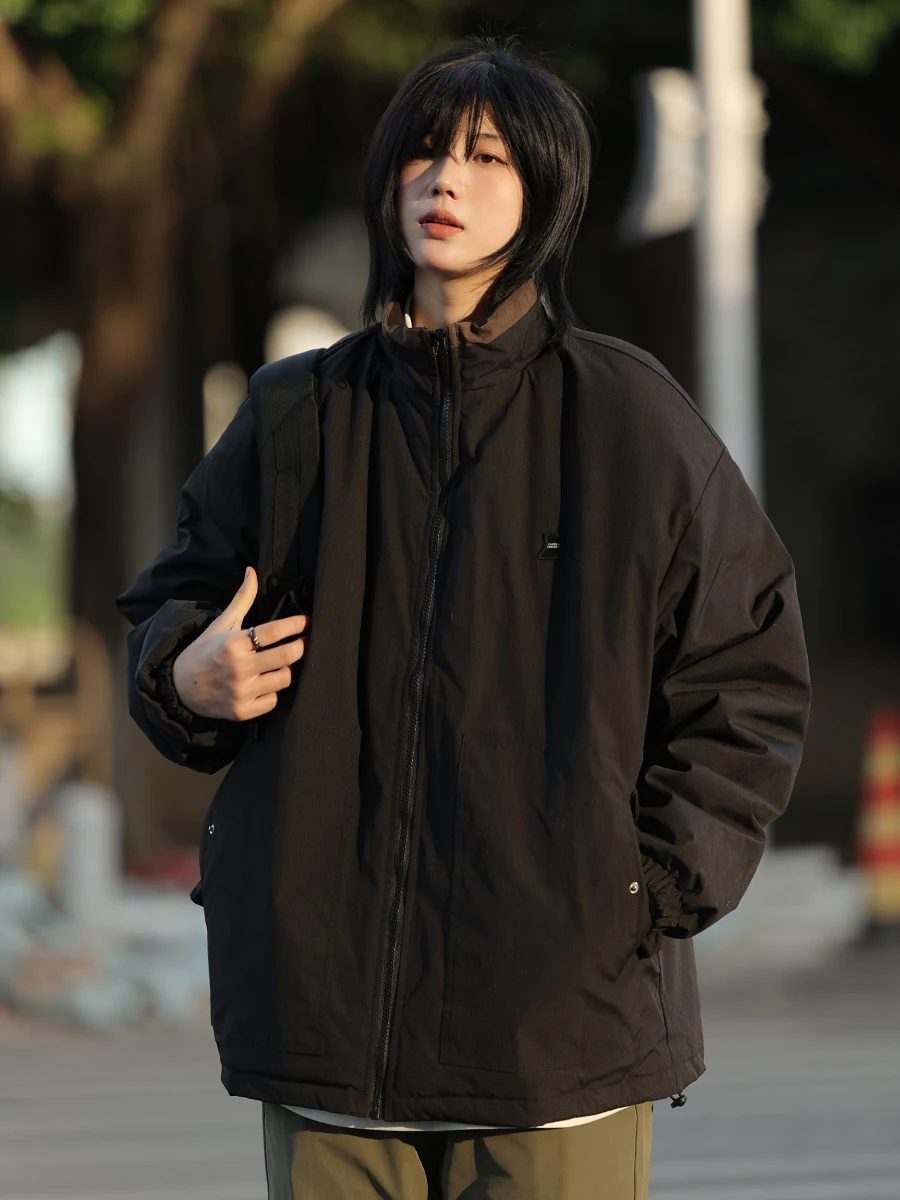 Your First Love Lao Wang Cotton-padded jacket Male Japan fashion Retro Contrast Color Collar Winter Lightweight Warm Casual L...