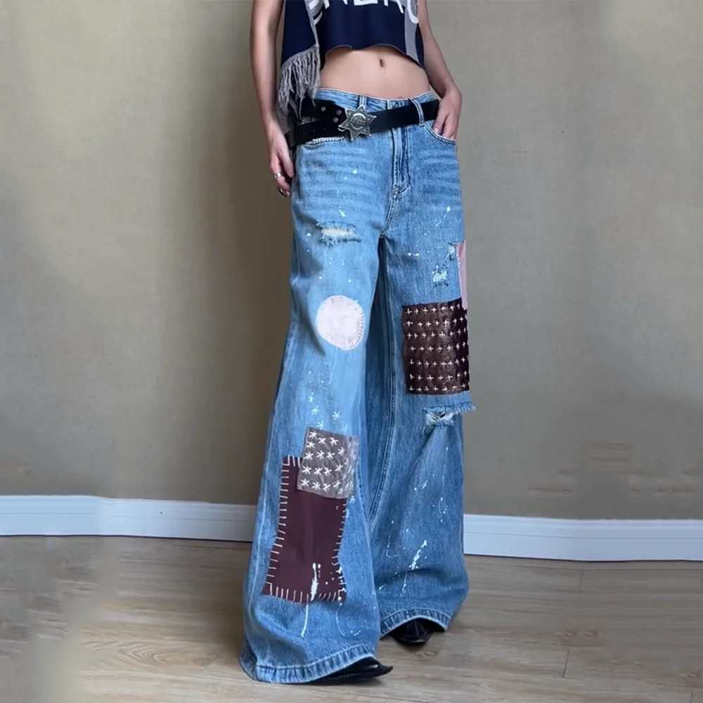 Уличная одежда Американские синие женские джинсы с высокой талией Винтажные
