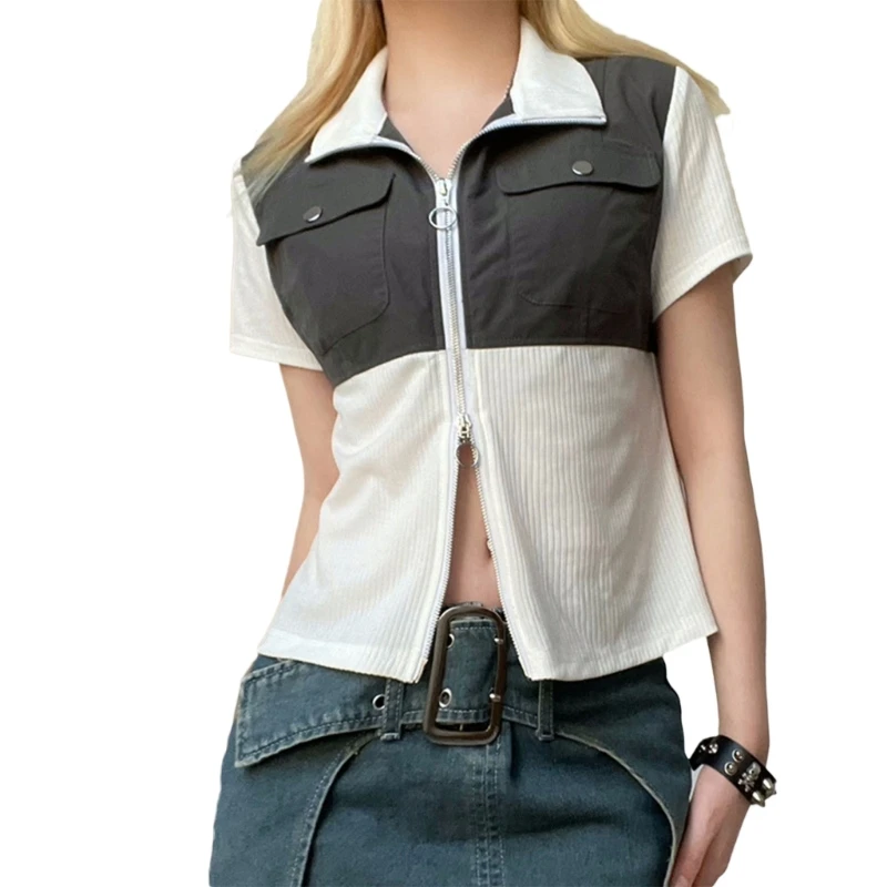 

Women's Knitwears Cardigan Shirts with Ribbed Summer Casual Crop Top 517D