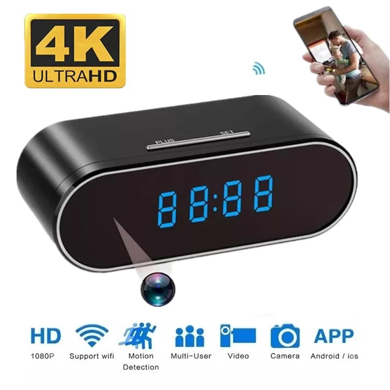 

4K1080P HD Clock Mini WIFI Camera Wireless IR Night View Alarm Camcorder PK Z10 Digital Clock Micra Cam suport 128GB tf card