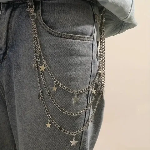 Металлическая цепочка для брюк со звездой, подвесная цепочка на талию в стиле панк, хип-хоп, подвесная цепочка, ювелирные аксессуары, геометрическая цепочка для сумки, джинсы, брюки