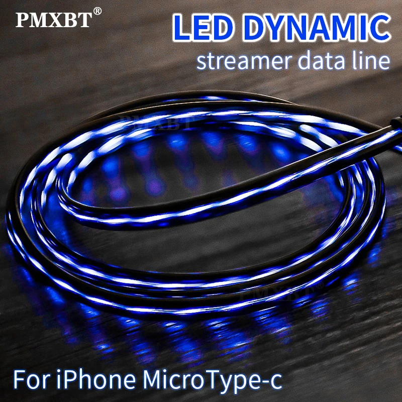 

LED Bright Charging Micro USB Type C Cable For iPhone Huawei P40 Samsung S10 Mobile Phone Charger Luminous Glow Flowing USB Wire