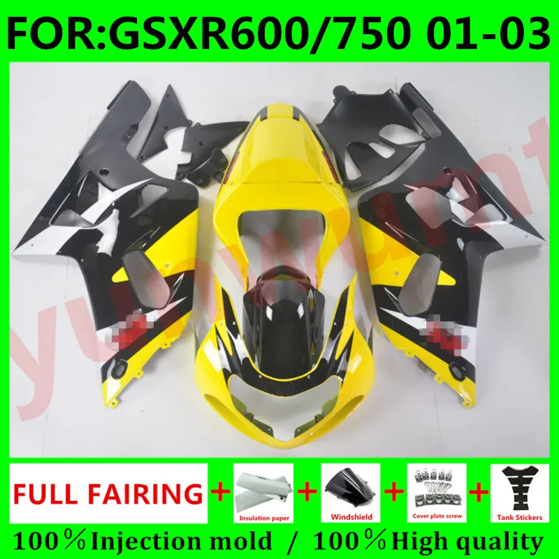 

NEW ABS Injection mold Fairings Kit For Suzuki GSXR600 750 GSXR 600 K1 2001 2002 2003 01 02 03 bodywork Fairing set black yellow