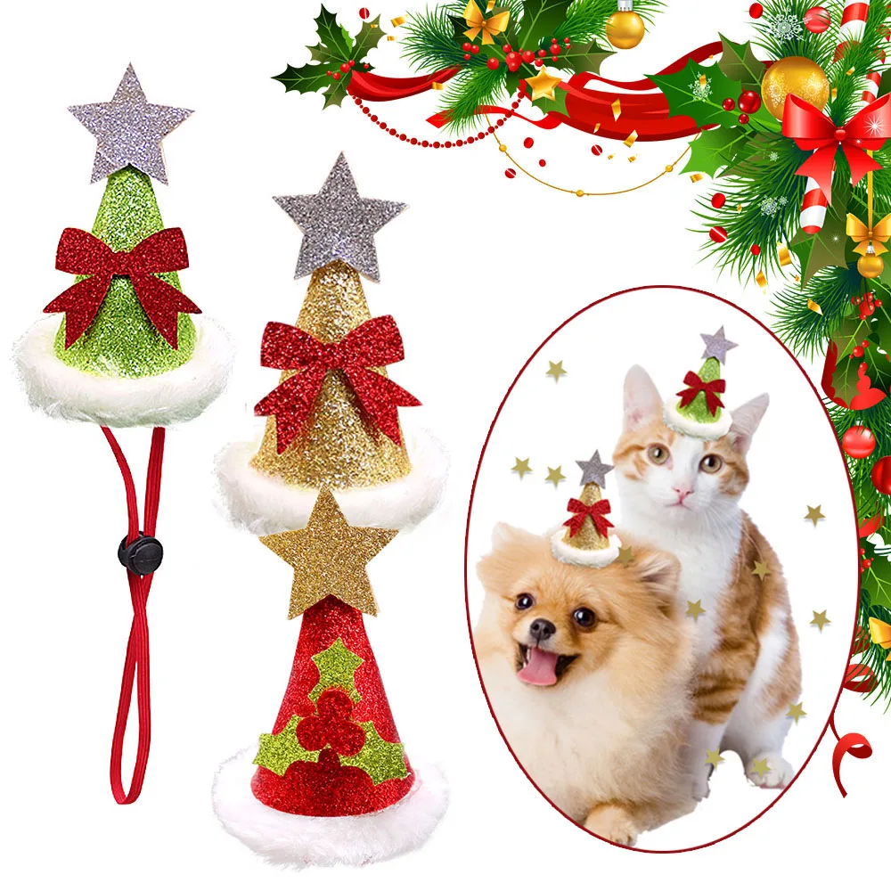 

Merry Christmas Pet Hats Dogs Cats Festival Decoration Pet Birthday Decor Caps Xmas Tree Pet Dog Accessories Puppy Decorations
