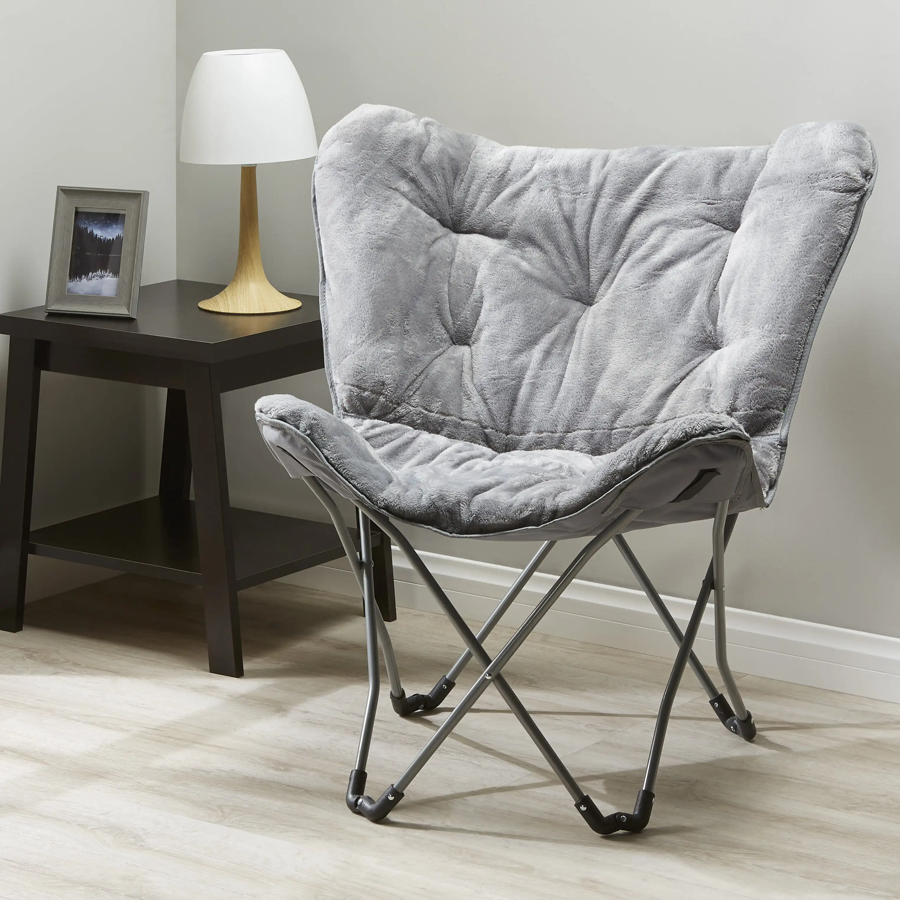 

free shipping Folding Faux Fur Butterfly Chair Gray