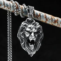 wild lion men necklaces 316l stainless steel mighty king fierce face pendants chains rock punk for friend male jewelry best gift