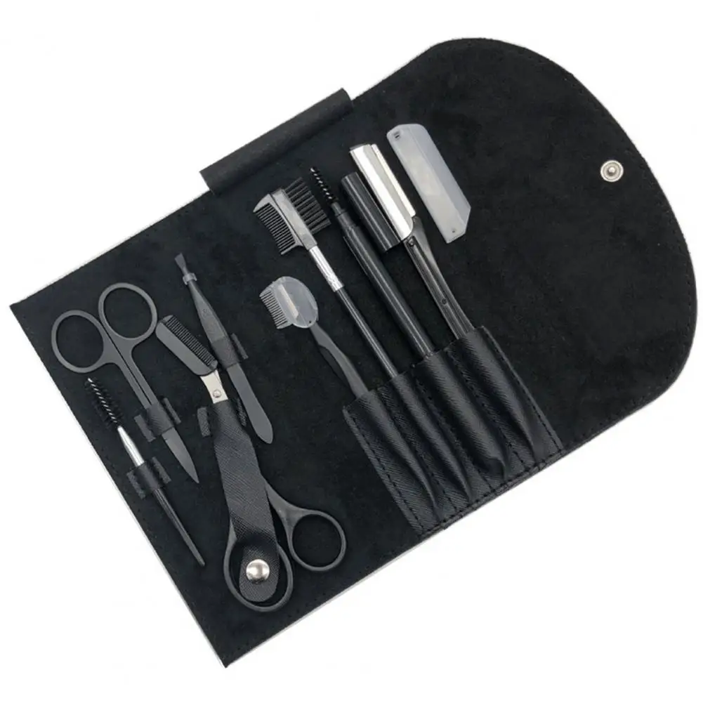 All-in-one Eyebrow Grooming Set Eyebrow Grooming Kit 8-piece Set with Faux Leather Bag Razor Scissors Brush Comb for Shaping