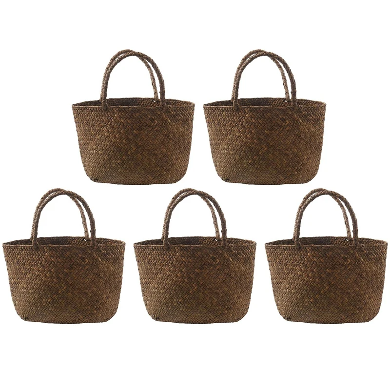 

5X Повседневная Соломенная Сумка, натуральные плетеные сумки-тоуты, Женская плетеная Сумочка для сада, ручная работа, плетеные мини-сумки из ...