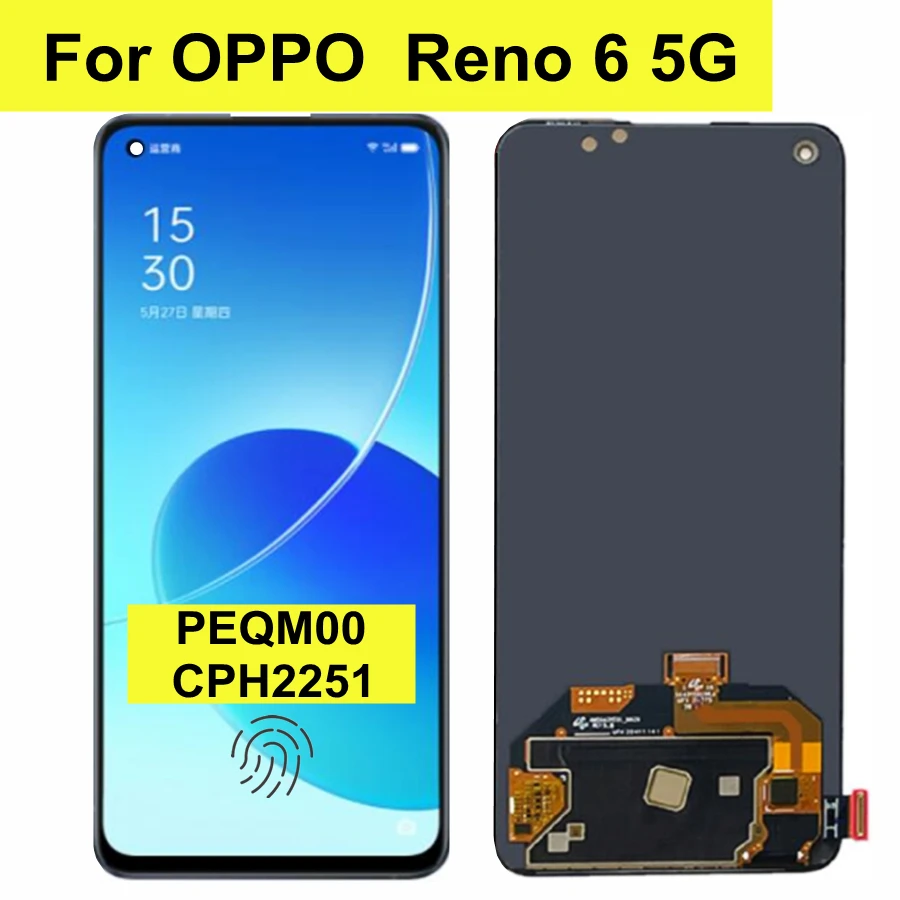 

6.43" AMOLED For OPPO Reno6 5G PEQM00 CPH2251 LCD Touch Screen Digitizer Assembly Replacement for Oppo Reno6 5G lcd