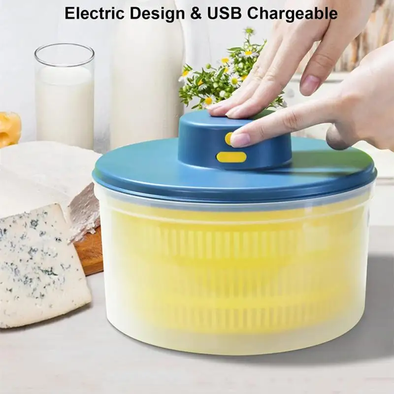 

Electric Salad Spinner Dehydrator Fruit Vegetable Drainer Storage Basket USB Rechargable Electric Vegetable Dryer Kitchen Tool