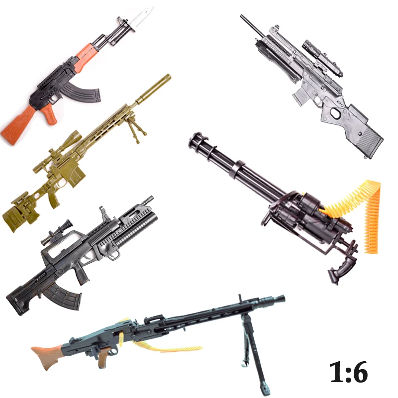 

1/6 Scale mini Gatling Gun Assembling Model M134 AK47 QBZ95 MG42 HK416 MSR SL8 ARX160 For Action Figure Doll