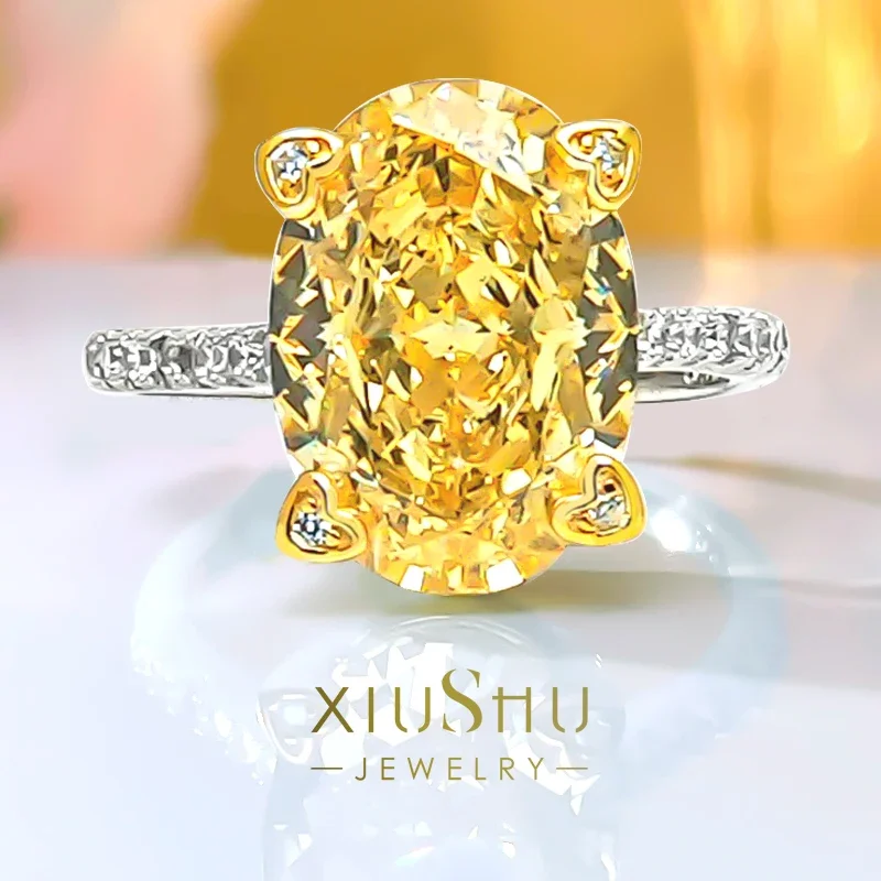 

Женское кольцо из серебра 925 пробы с желтым бриллиантом в форме яйца