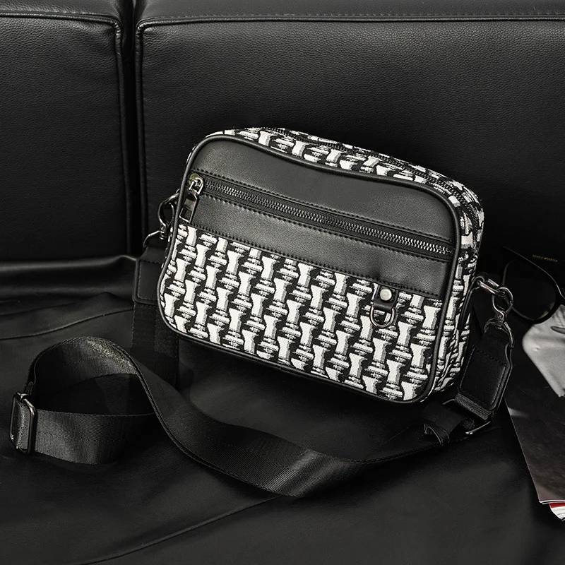 New Fashion Men's Crossbody Bag Canvas PU Leather Patchwork Crossbody Bag Men Shoulder Messenger Bag Outdoor Leisure Men Bag