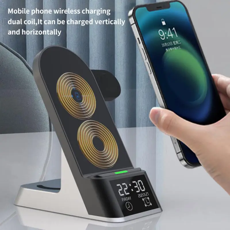 

With Alarm Function Wireless Charging Stand Led Digital Clock Display 15w Qi Wireless Charger Touch Control Wireless Charger