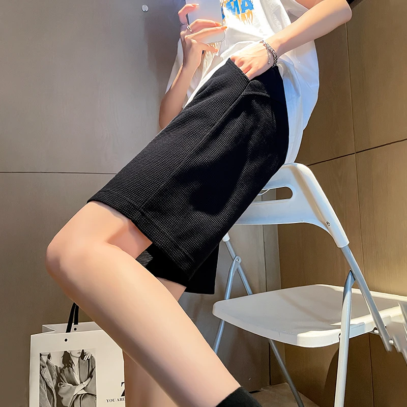 Шорты женские с завышенной талией свободные короткие штаны широкими штанинами