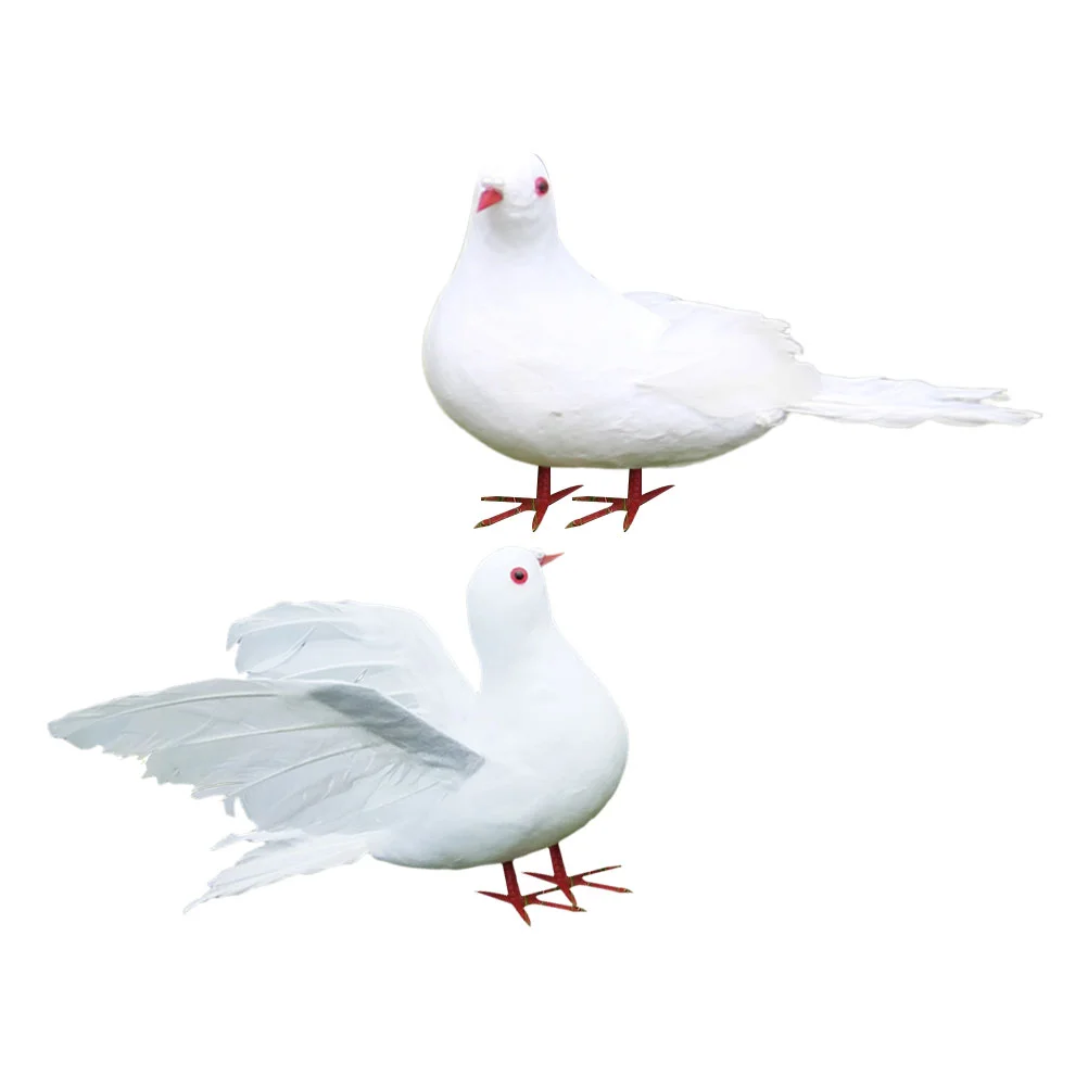 

2 Pcs Figurines Outdoors Peace Pigeon Wedding Toy Artificial Feature Bird White