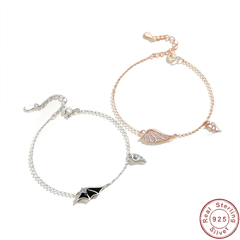 

European S925 Sterling Silver Couple Bracelet Angel Demon Wings For Women Birthday Party Gift Fine Jewelry
