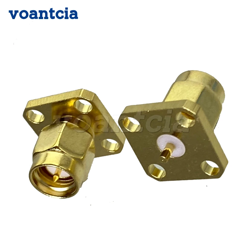 

10pcs SMA Male Plug 4 Holes Flange Connector Solder PCB Mount RF Coaxial Brass 50ohm Wire Terminals Straight New