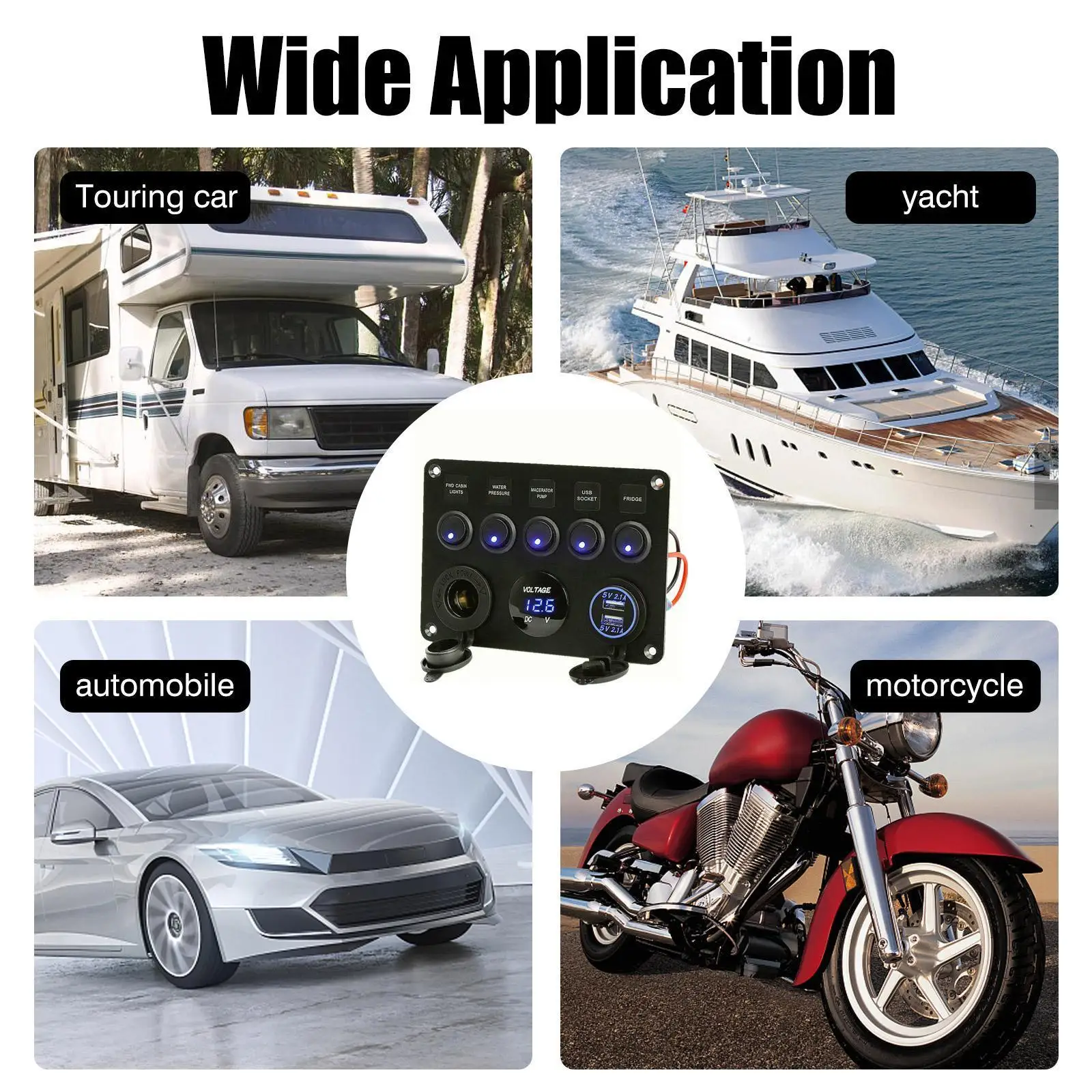 

12v/24v 5 Gang Rocker Switch Panel Dual Usb Ports Digital Aluminum Voltmeter Panel Car Led Ship Marine Circuit Breaker Z7j6