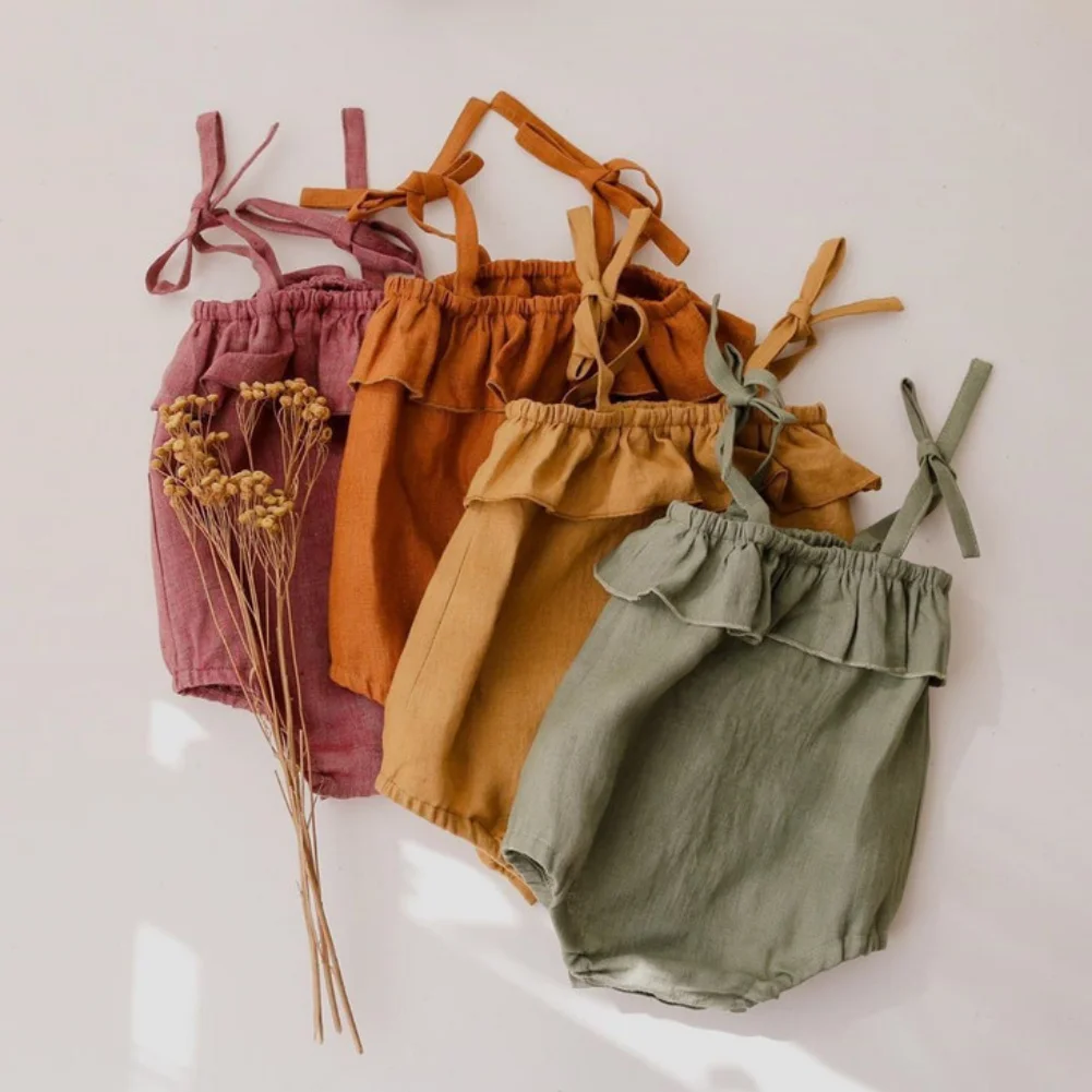 

Summer Baby Girls Rompers Solid Cotton Infant Romper Ruffles Slip Strap Kids Playsuit Jumpsuits Onepiece Baby Clothes