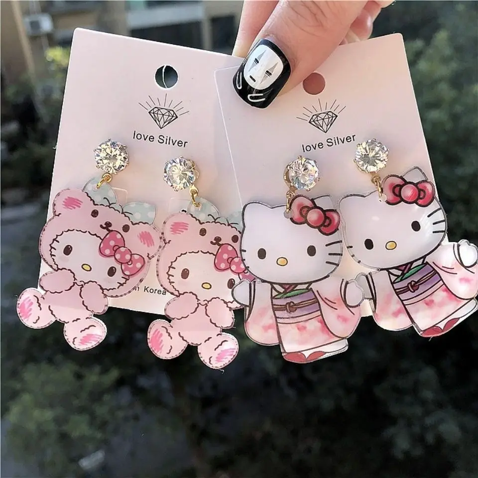 Серьги Hello Kitty милые индивидуальные Модные Акриловые корейские серьги из серебра