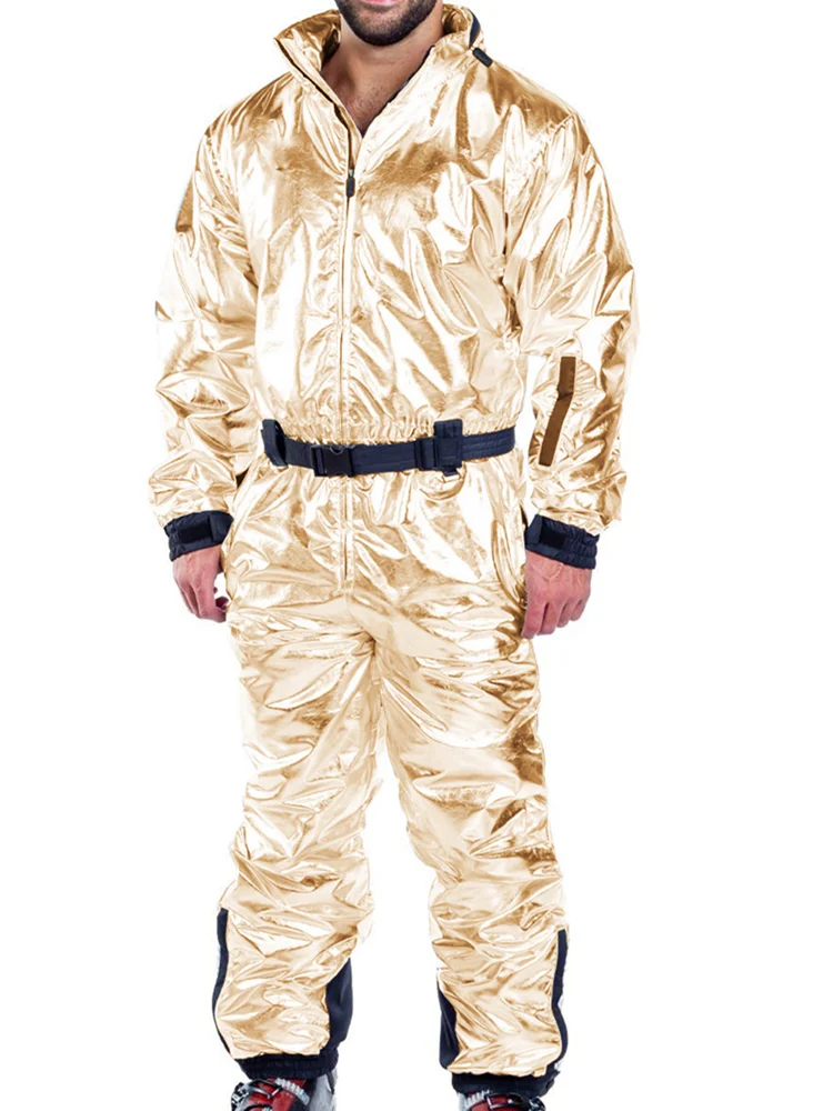 Mandylandy Men's Fashion Winter Warm Zipper Jumpsuit Casual Thick Cotton Ski Suit Snowsuit Outerwear Outdoor Sports Onesies