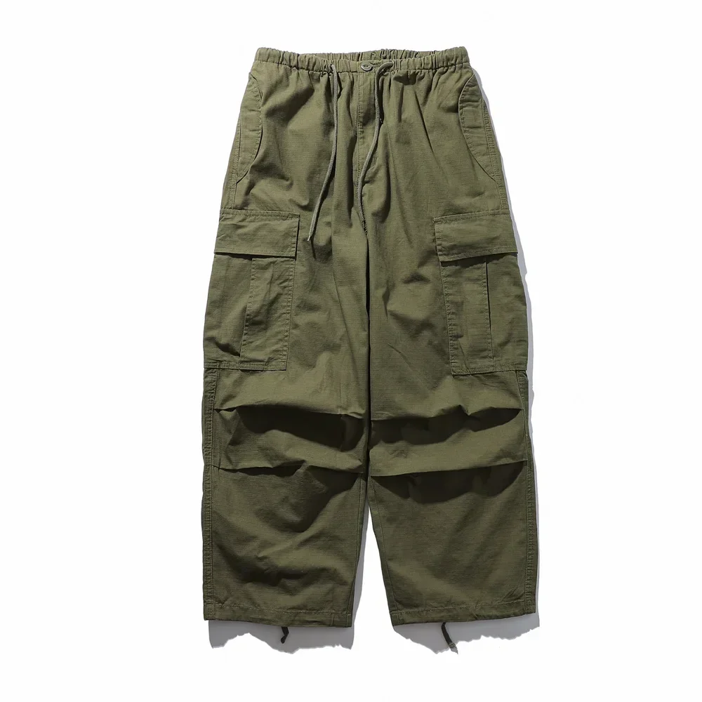 European and American Men's Trendy Brand Loose Functional Outdoor Wrinkled Wide-leg Casual Drawstring Cuffed Pants.