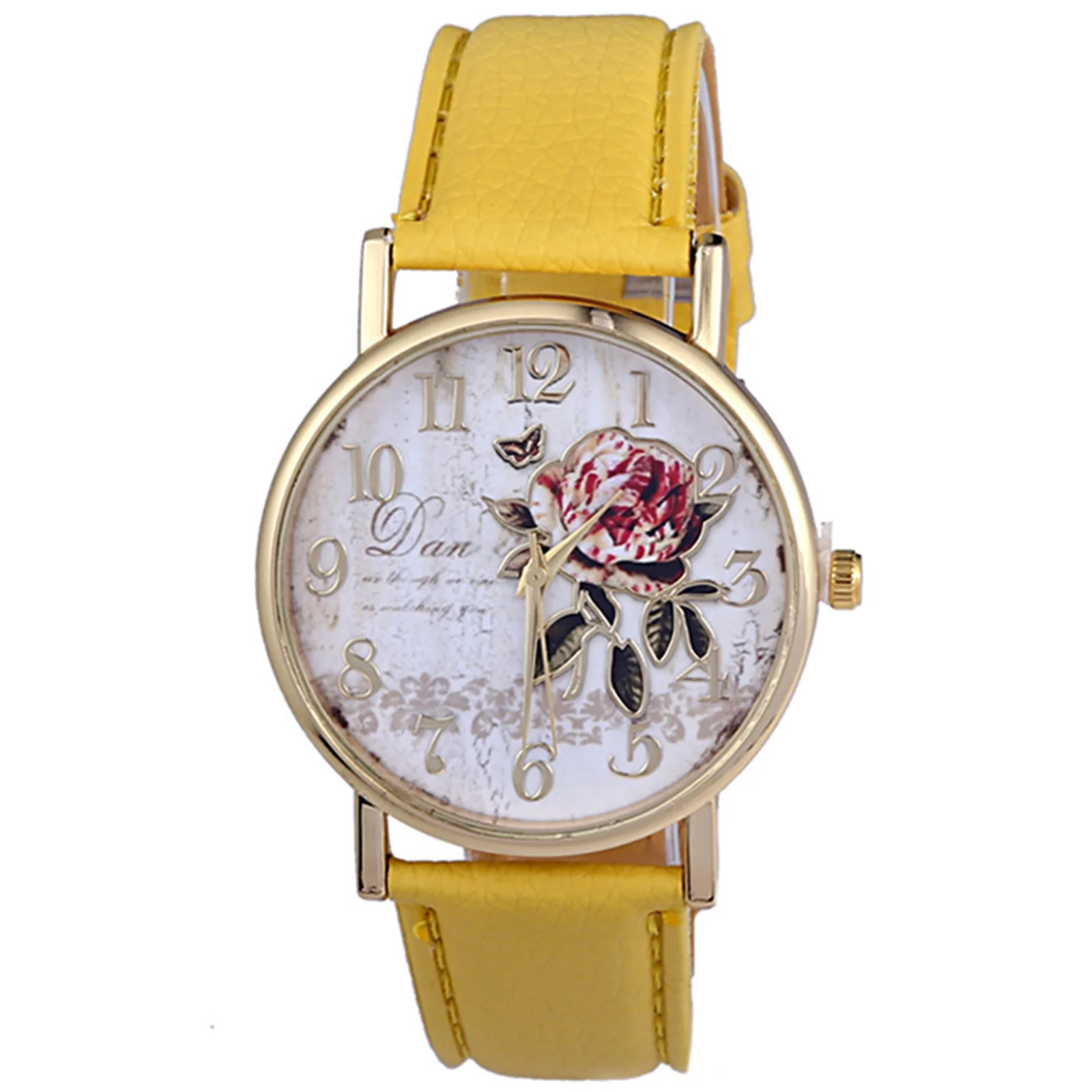 

Rose Pattern Quartz-watch Faux Leather Strap Glass Print Dial Birthday Surprise