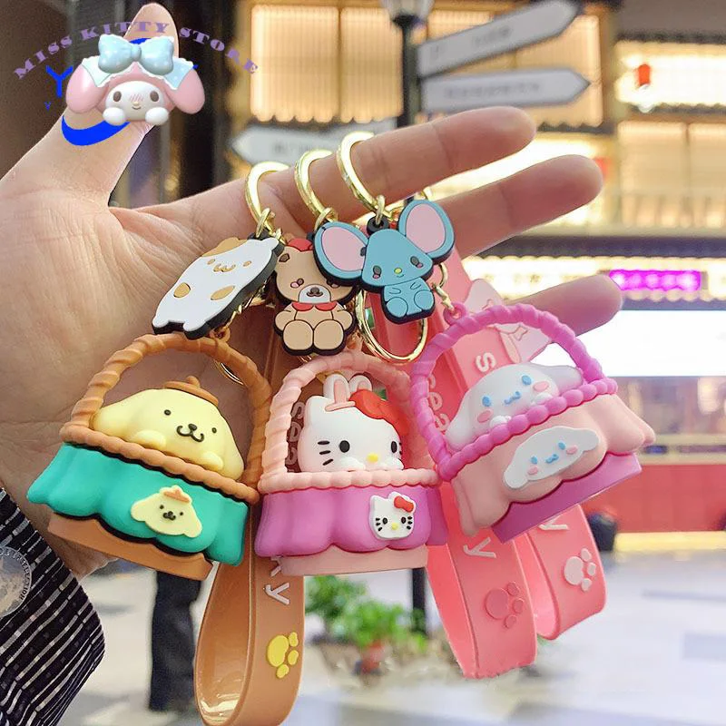 

Брелок Sanrio Kuromi Hellokitty Cinnamoroll Mymelody Purin, милый мультяшный персонаж, кукла, школьный портфель, маленькие аксессуары, украшения